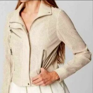 Blank NYC Imelda Cream Perforated Vegan Leather Moto Zip Jacket Womens Sz XS
